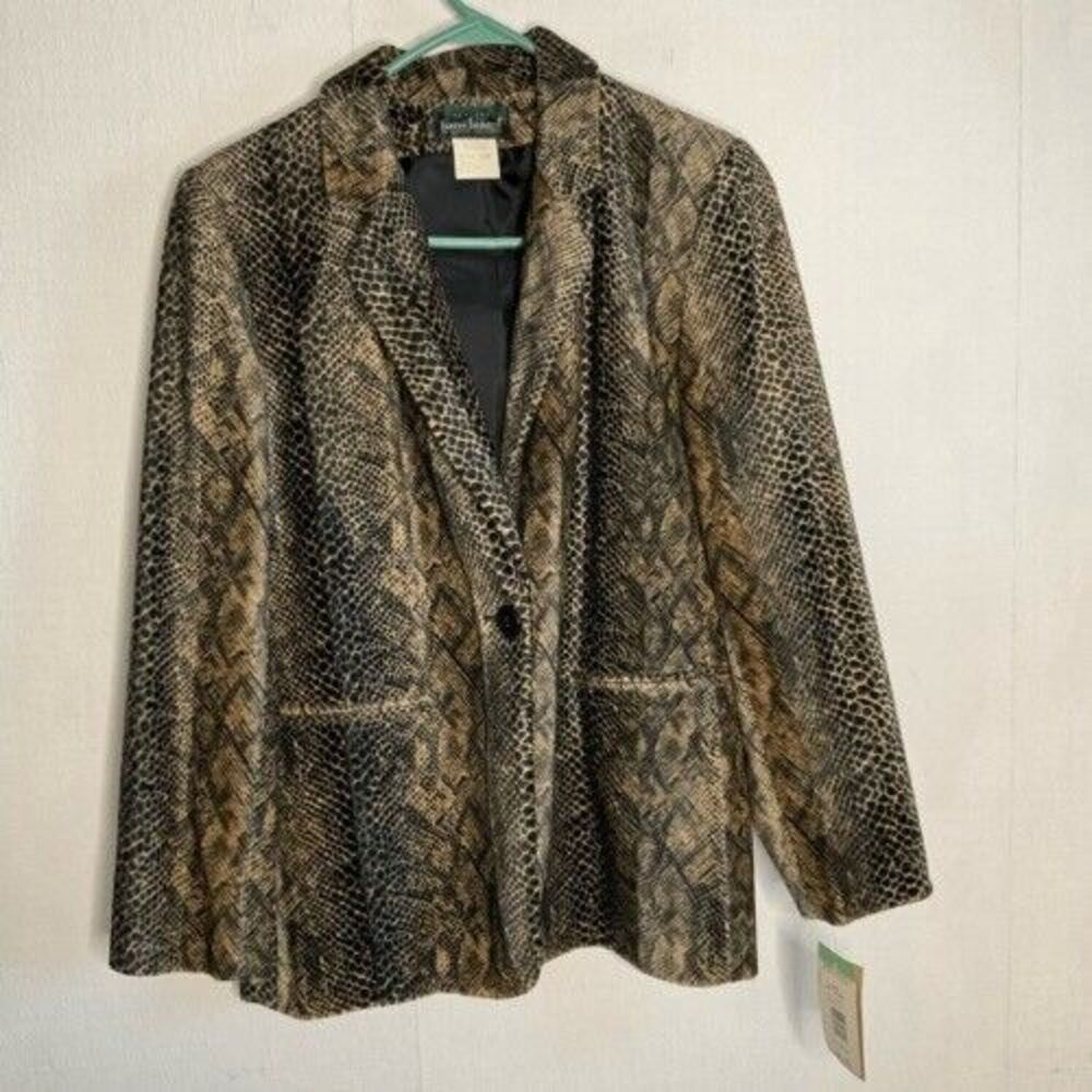 VTG NWT Harve Benard Faux Fur Button Blazer Women Size 10P Python Snake Print